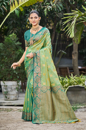 Light Pista Green Soft Silk Woven Work Traditional Saree