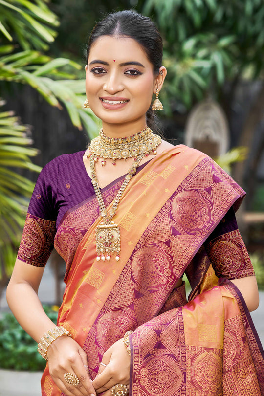 Rust Orange Soft Silk Woven Work Traditional Saree