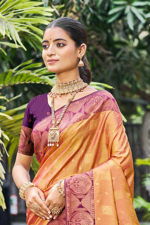 Rust Orange Soft Silk Woven Work Traditional Saree