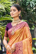Rust Orange Soft Silk Woven Work Traditional Saree