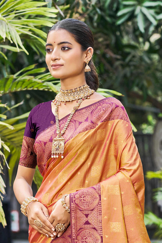 Rust Orange Soft Silk Woven Work Traditional Saree