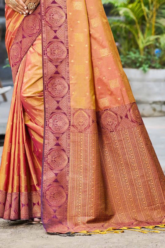 Rust Orange Soft Silk Woven Work Traditional Saree