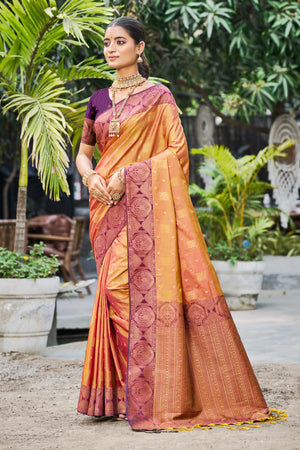 Rust Orange Soft Silk Woven Work Traditional Saree