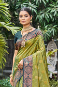 Olive Green Soft Silk Woven Work Traditional Saree