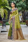 Olive Green Soft Silk Woven Work Traditional Saree