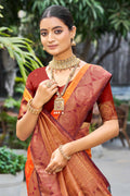 Saffron Orange Soft Silk Woven Work Traditional Saree