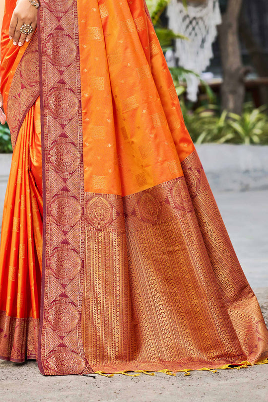 Saffron Orange Soft Silk Woven Work Traditional Saree
