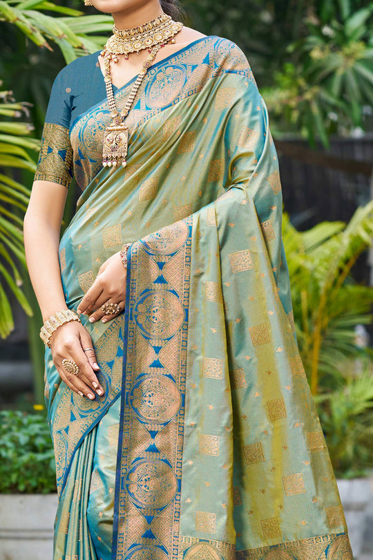 Sage Green Soft Silk Woven Work Traditional Saree