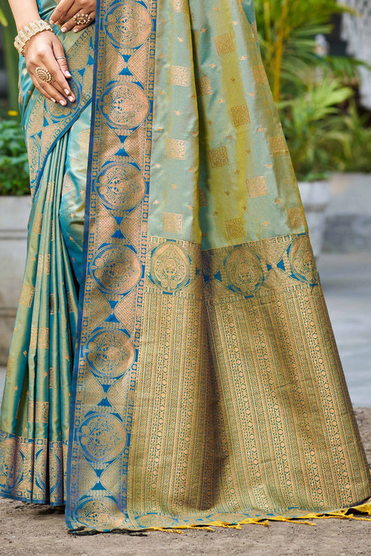 Sage Green Soft Silk Woven Work Traditional Saree