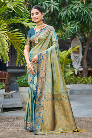 Sage Green Soft Silk Woven Work Traditional Saree