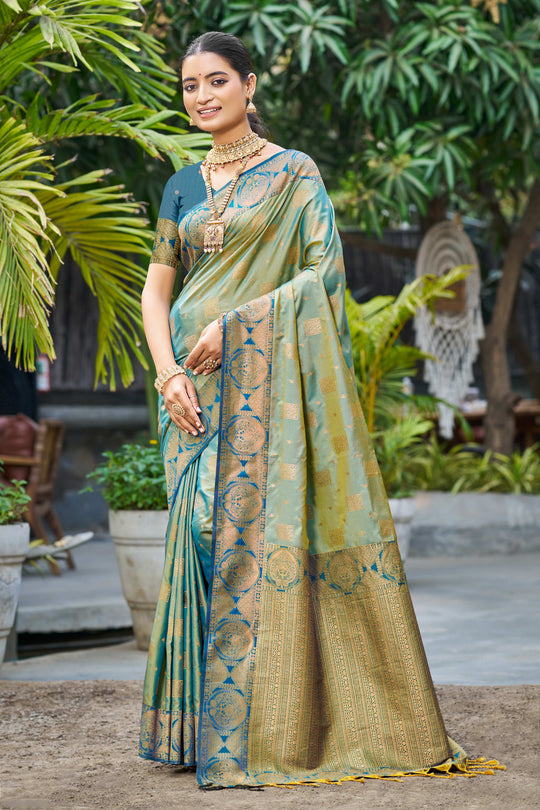 Sage Green Soft Silk Woven Work Traditional Saree