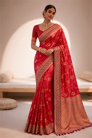 Rani Pink Soft Silk Woven Work Traditional Saree
