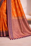 Bright Orange Soft Silk Woven Work Traditional Saree