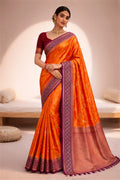 Bright Orange Soft Silk Woven Work Traditional Saree