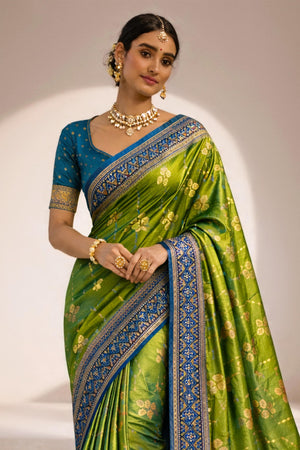 Leaf Green Soft Silk Woven Work Traditional Saree