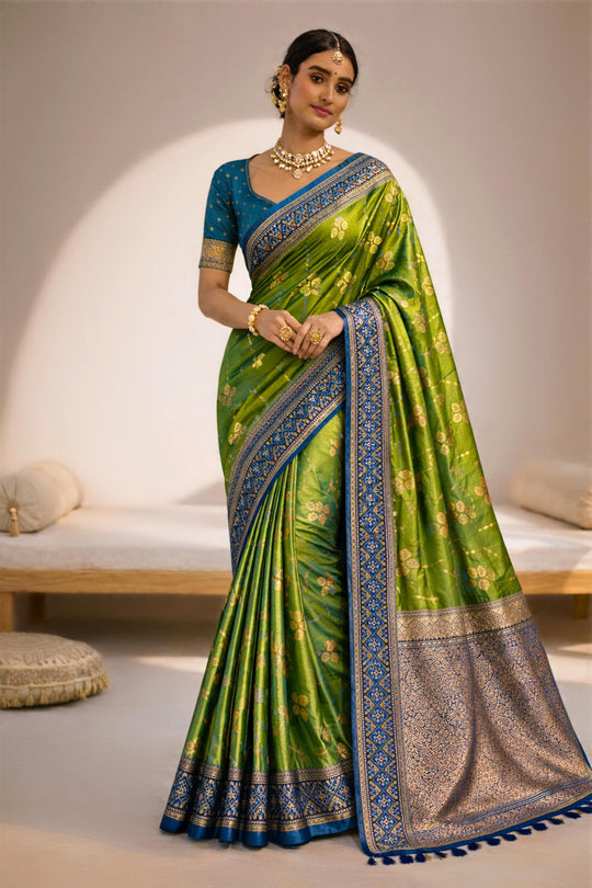 Leaf Green Soft Silk Woven Work Traditional Saree