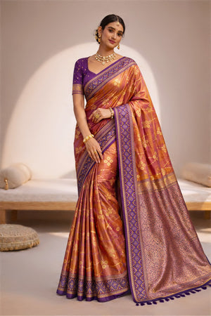 Copper Brown Soft Silk Woven Work Traditional Saree