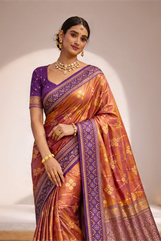 Copper Brown Soft Silk Woven Work Traditional Saree