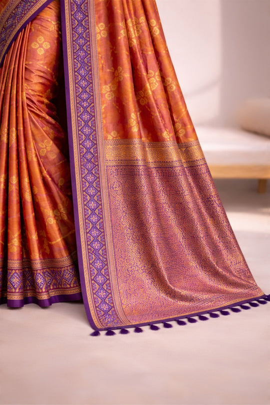 Copper Brown Soft Silk Woven Work Traditional Saree
