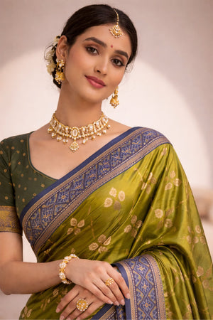 Olive Green Soft Silk Woven Work Traditional Saree