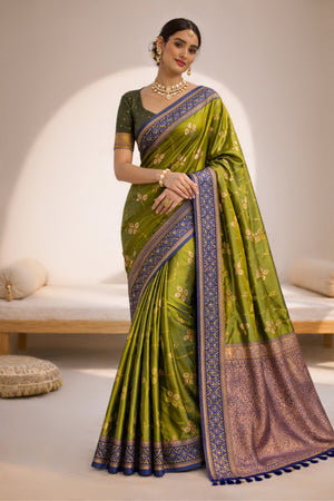 Olive Green Soft Silk Woven Work Traditional Saree