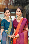 Saffron Orange Soft Silk Woven Work Traditional Saree