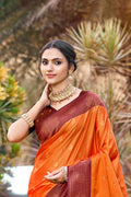 Saffron Orange Soft Silk Woven Work Traditional Saree