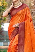 Saffron Orange Soft Silk Woven Work Traditional Saree