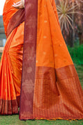 Saffron Orange Soft Silk Woven Work Traditional Saree