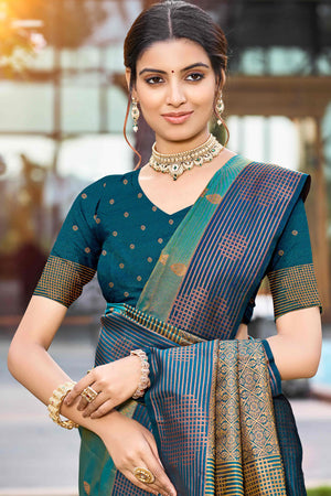 Peacock Green Soft Silk Woven Work Traditional Saree