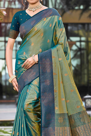 Peacock Green Soft Silk Woven Work Traditional Saree