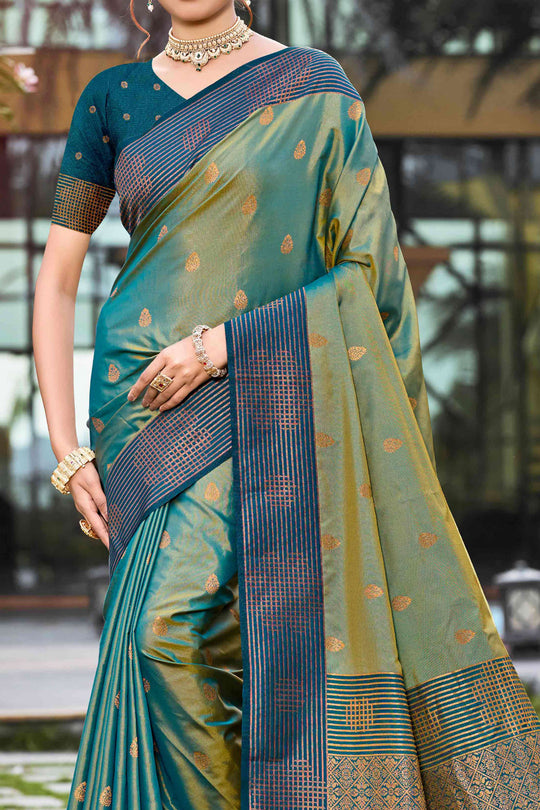 Peacock Green Soft Silk Woven Work Traditional Saree
