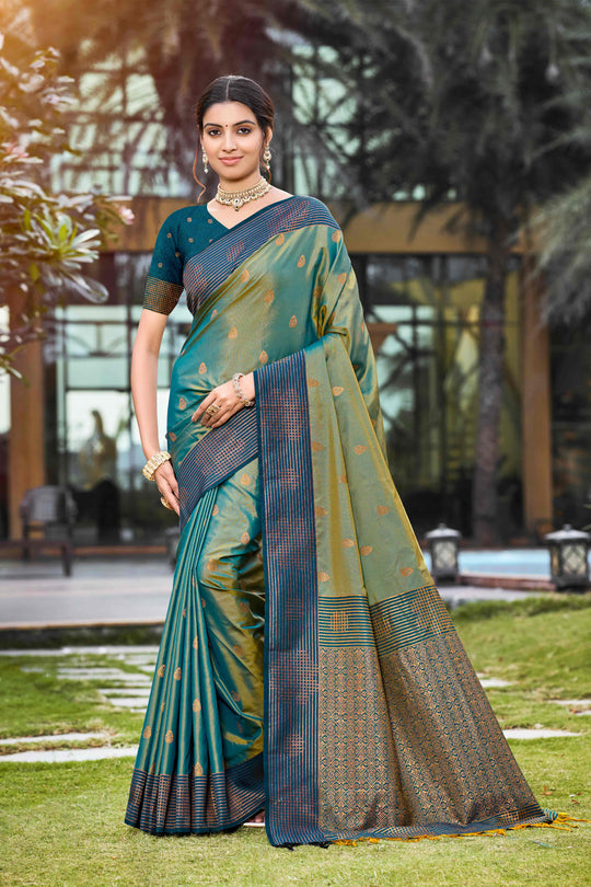 Peacock Green Soft Silk Woven Work Traditional Saree
