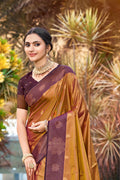Golden Brown Soft Silk Woven Work Traditional Saree