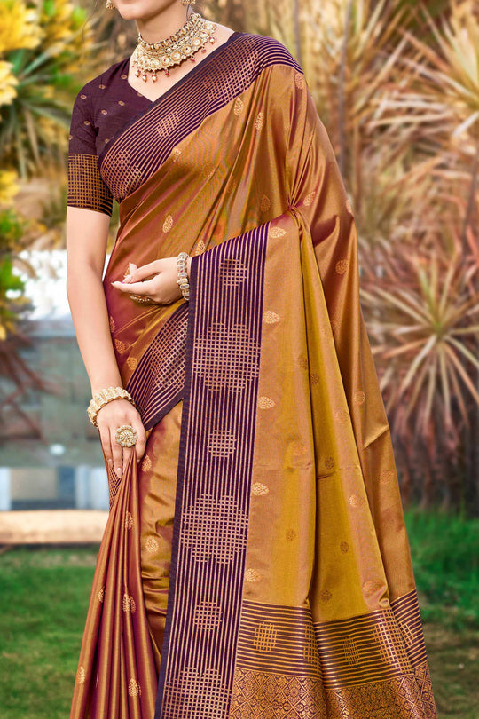 Golden Brown Soft Silk Woven Work Traditional Saree
