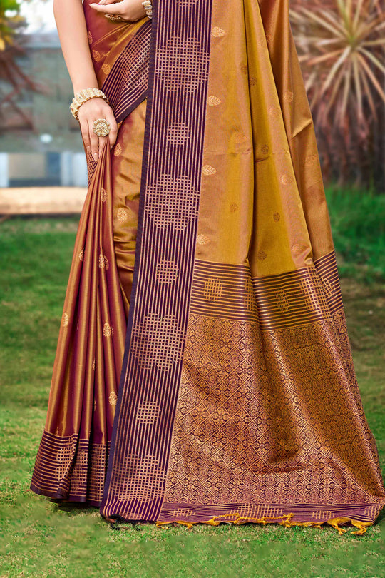 Golden Brown Soft Silk Woven Work Traditional Saree