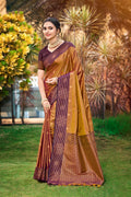Golden Brown Soft Silk Woven Work Traditional Saree