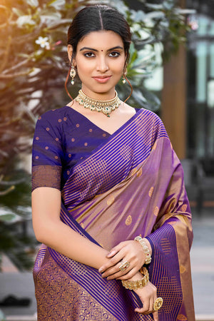 Copper Gold Soft Silk Woven Work Traditional Saree