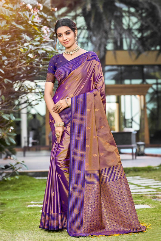 Copper Gold Soft Silk Woven Work Traditional Saree