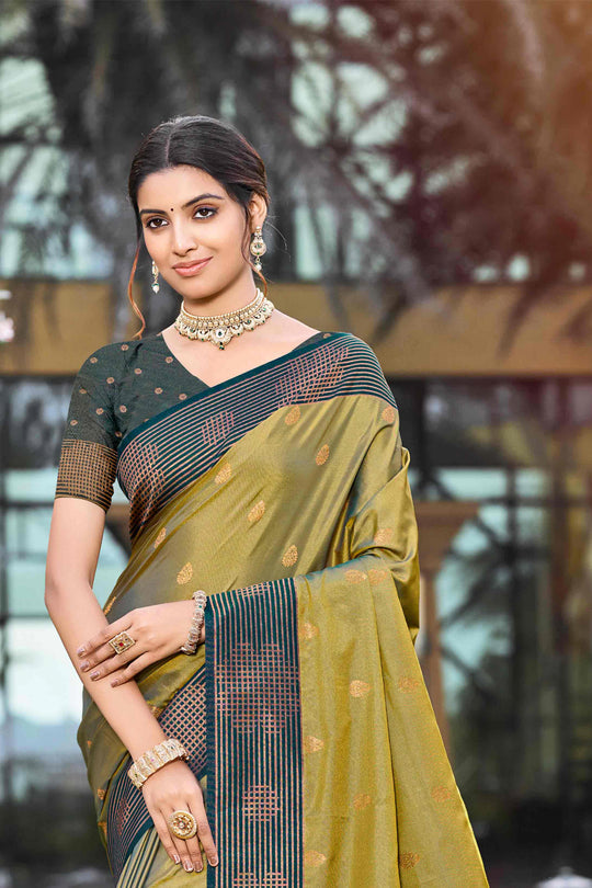 Olive Green Soft Silk Woven Work Traditional Saree