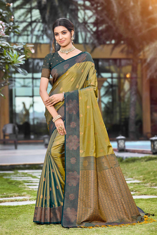 Olive Green Soft Silk Woven Work Traditional Saree