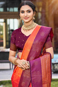 Bright Orange Soft Silk Woven Work Traditional Saree
