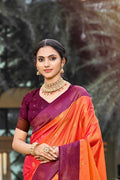 Bright Orange Soft Silk Woven Work Traditional Saree