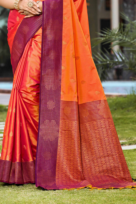 Bright Orange Soft Silk Woven Work Traditional Saree