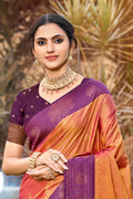 Peach Orange Soft Silk Woven Work Traditional Saree