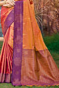 Peach Orange Soft Silk Woven Work Traditional Saree