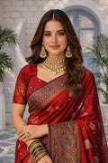 Classic Red Soft Silk Woven Work Traditional Saree