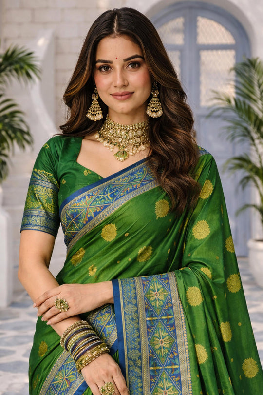Leaf Green Soft Silk Woven Work Traditional Saree