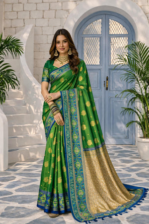 Leaf Green Soft Silk Woven Work Traditional Saree