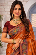 Rust Orange Soft Silk Woven Work Traditional Saree